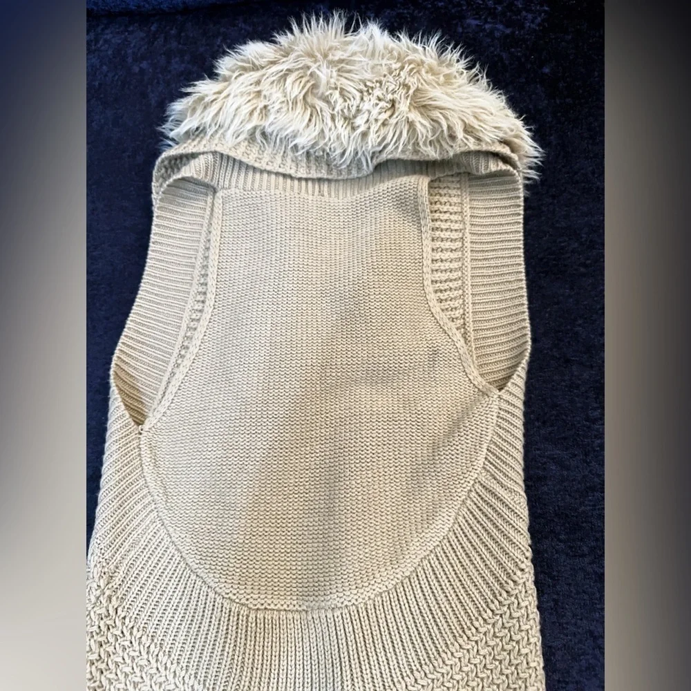 Dolled Up Tan Knit Vest with Faux Fur Collar